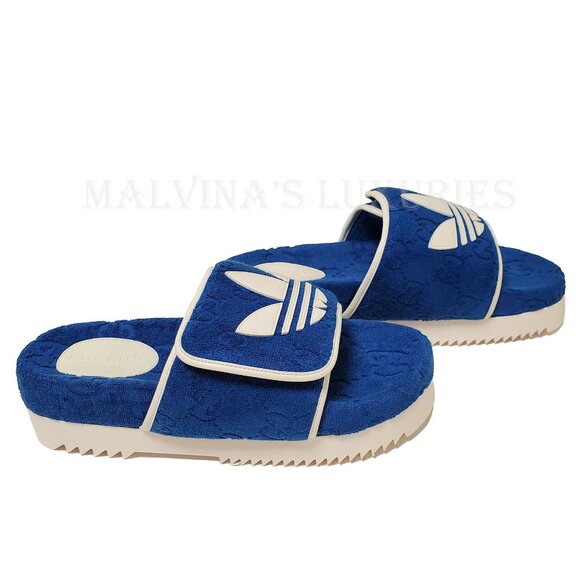 GUCCI MENS SHOES ADIDAS X GG BLUE COTTON SPONGE PLATFORM SANDAL SLIDE sz 9 9.5 - Picture 5 of 16